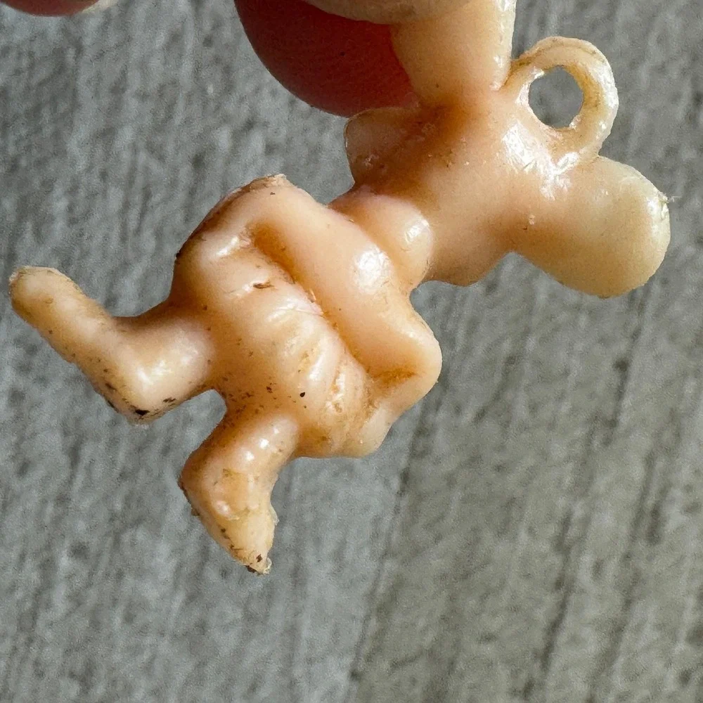 Vintage Plastic Mouse Charm Miniature Standing Animal Figure Peach Kitsch Oddity
